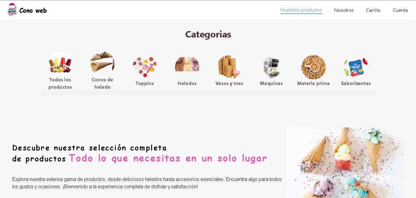 Catálogo de categorías de Cono Web
