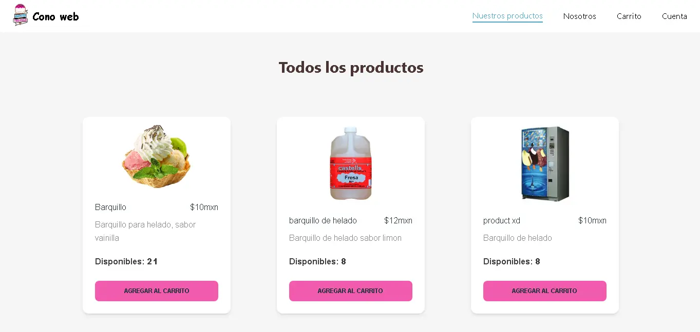 Catálogo de productos de Cono Web