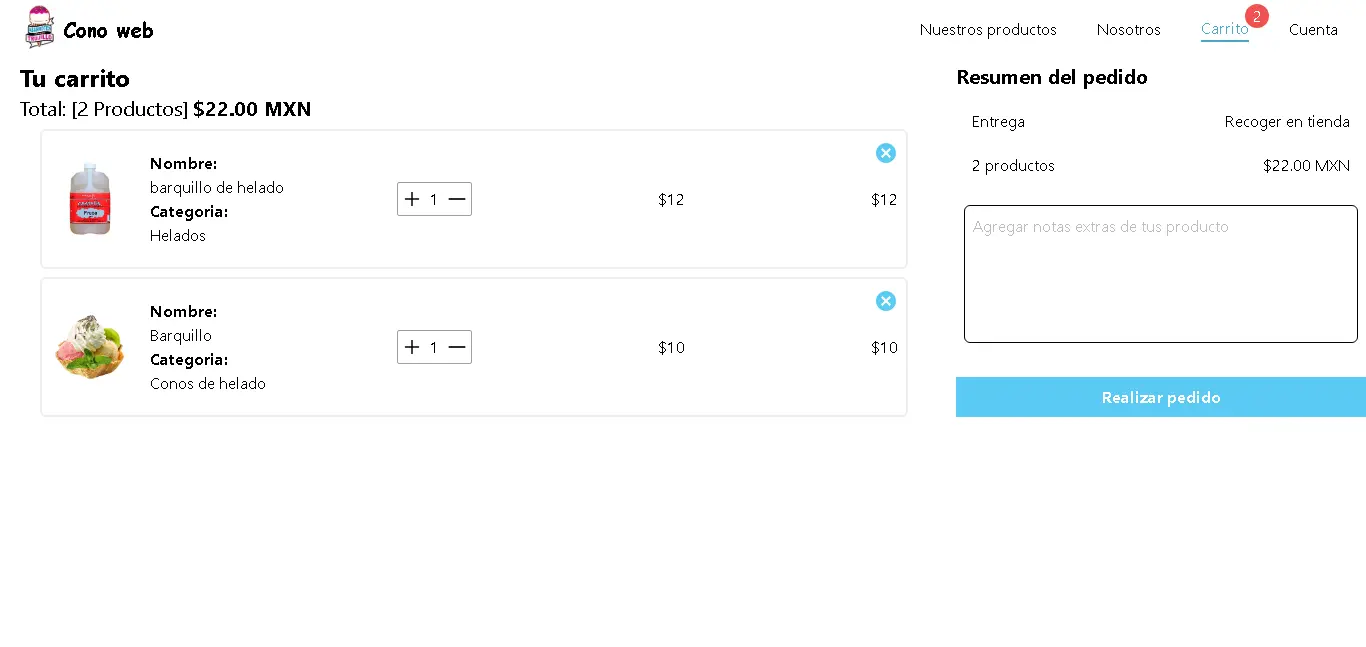 Carrito de compras de Cono Web